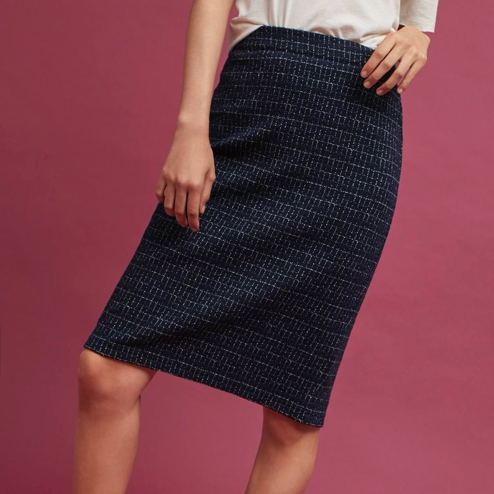 Maeve Navy Blue Pencil Skirt Anthropologie Knee Length Career Stretch Sz L - Picture 9 of 9